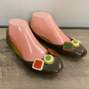 Women's BODEN Brown Patent Leather COLORFUL 3-D Toe Candy BALLET FLATS  38